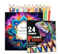CKMOREL Lot de 24 crayons de couleur avec livres de coloriage mandala pour adultes, livres de coloriage relaxants avec crayons de couleur pour femme, cadeau pour adultes pour se détendre, anxiété et