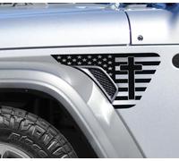 CKPEOR Autocollant en Vinyle prédécoupé avec Drapeau américain en Forme de Croix pour l'aile latérale, Compatible avec Jeep Wrangler JL JLU 2018-2025 et Gladiator JT 2020-2025,Noir