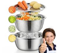 CKryzillix Germany Multifunctional Stainless Steel Basin,2026 New Shredding & Drainage Chopping,5-in-1 Strainer and Drain Basket for Vegetables Fruits,Rice Rinser Food Graters(10.23"/26cm)