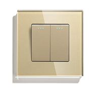 CKryzillix Interupteur Murale 2 Gang 1 Way Boîte Bouton Push Standard Home Switch Noir Blanc Golden avec Panneau en Verre à Cristal pour la Maison(Golden,2WAY_1)