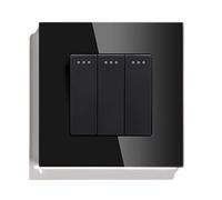 CKryzillix Interupteur Murale 3 Gang 1 Way 2 Push Bouton Switch Standard Home Commutateur Noir Blanc Golden avec Panneau de Verre à Cristal pour la Maison(Black,2WAY_1)