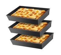 CKryzillix Lot de 3 plaques à pizza rectangulaires rigides et profondes de style sicilien - 25,4 x 35,6 x 6,9 cm