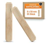 CLAASH - Lot de 85 chevilles en bois 8 mm x 50 mm - Fabriqué en Allemagne - Chevilles ondulées en hêtre DIN68150 - Qualité supérieure, ajustement parfait, sans éclats, naturel, meilleur choix