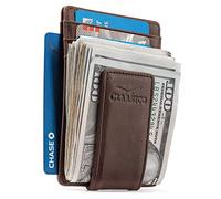 Claasico Portefeuille en Cuir avec Pince à Billets pour Homme, Poche Avant Fine, Blocage RFID avec Aimant Super Puissant, café, Taille S
