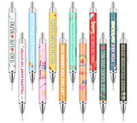 Clabby 12 Pièces Stylos à Bille pour Enseignant Cadeaux d'Appréciation pour Enseignant Stylos pour Enseignant avec Citations Inspirantes Stylos à Encre Noire Mignons pour Enseignants École Bureau