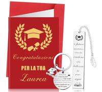 Clabby 3 Cadeaux de Fin d'Études Marque-Page de Remise de Diplôme en Métal avec Écrits de Motivation Porte-Clés Inspirant en Acier Inoxydable Carte de Vœux Félicitations pour Étudiants Professeur