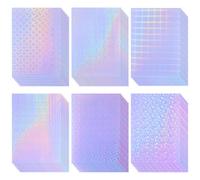Clabby 36 Feuilles de Papier Autocollant Holographique en Vinyle A4 Transparent Film Auto-Adhésif Imperméable, 11,7 x 8,3 Pouces(Point, Moulin à vent, Ligne, Treillis, Engrenage, Fleur)