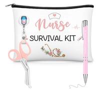 Clabby 4 Pièces Set de Cadeaux d'Infirmière Accessoires d'Infirmières Trousses de Toilette Stylo Ciseau Porte-Cartes d'Identité Rétractables pour Infirmière Perioperative Semaine des Infirmières Noël
