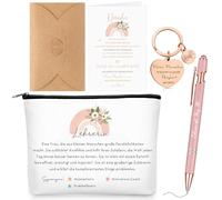 Clabby 5 Cadeau de Remerciement pour Enseignants Assistantes Maternelles Trousse de Maquillage Arc en Ciel Porte Clés Or Rose Stylo à Bille Carte de Remerciement avec Enveloppe Cadeau d'Adieu Crèche