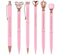 Clabby 6 Stylo à Bille Rétractable Inspirant Femmes avec Inscription Motivation Bâton de Stylo en Aluminium Métal Rose avec Papillon en Cristal Diamant Décoration Boule Coeur Étoile avec Sac à Cordon