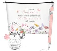 Clabby Set Cadeau pour Meilleure Amie et Sœur 1 Trousse de Maquillage 1 Porte-Clés d'Amitié avec Pendentif Fleur 1 Stylo à Bille Cadeau d'anniversaire pour Meilleure Amie