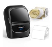 CLABEL 221B Imprimante d'Étiquettes Bluetooth Thermique Set avec 2 Rouleaux d'Autocollants, Étiqueteuse Mobile pour Prix, Codes-Barres & Brocante Magasin, INCL. Papier Kraft 48mm avec Cadre Vintage