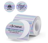 CLABEL Étiquettes Thermiques Holographiques Rondes 48x48mm, Autocollants Effet Arc-en-Ciel Autoadhésifs, Imperméables pour Petite Entreprise Etsy Bougies Emballage Cadeau, 145 Étiquettes/Rouleau