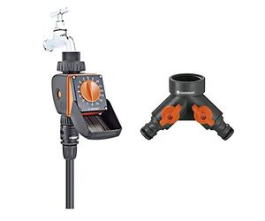 Claber 87277 Watch, Noir/Orange, 120x180x80 cm & Gardena Vanne à 2 Voies: Distributeur d'eau pour Robinet avec Filetage de 26,5 mm (G 3/4 Pouce), pour Une Connexion simultanée de Deux périphérique