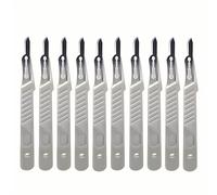 CLABMROEC Lot de 10 Scalpels Stériles Jetables, Lame #15 Petite et Ronde pour Chirurgie Plastique, Sculpture Esthétique & Coupe de Précision, Acier Carbone avec Manche en Plastique