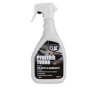 Clac® Insecticide Volants & Rampants 750ml- Spray Puissant Intérieur & Extérieur - Cafards, Fourmis, Mouches, Moustiques - Application Ciblée Fissures, Plinthes, Zones Difficiles - PYRETRIX TURBO