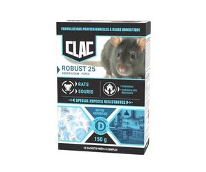 Clac Robust25 - Pâtes Anti-Rats et Souris - Appât Puissant Espèces Résistantes - Rodenticide Efficace dès la Première Ingestion - Cuisine, Garage, Cave, Grenier - 150 g