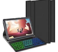 Claelech 7 couleurs rétro-éclairées Clavier Bluetooth Coque Huawei Mediapad M5 Lite 10.1, rabat Magnétique Mince Cuir Housse avec Détachable Sans Fil Clavier Automatique Smart Cover