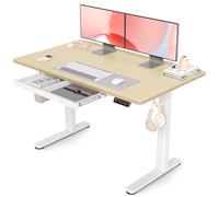 Claiks Bureau Assis Debout Électrique avec Tiroir 120 x 60 cm, Bureau Réglable en Hauteur avec 3 Mémoires et 2 Crochets pour Casque Audio, Capacité de Charge de 80 KG, Beige
