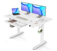 Claiks Bureau Assis Debout Électrique avec Tiroir 120 x 60 cm, Bureau Réglable en Hauteur avec 3 Mémoires et 2 Crochets pour Casque Audio, Capacité de Charge de 80 KG, Blanc
