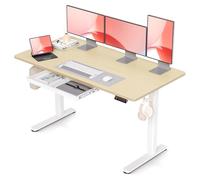 Claiks Bureau Assis Debout Électrique avec Tiroir 140 x 60 cm, Bureau Réglable en Hauteur avec 3 Mémoires et 2 Crochets pour Casque Audio, Capacité de Charge de 80 KG, Beige