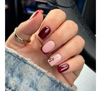 Clain Carré Clous Ongles Du Vin Français Cerises Rouges Conception De Matériaux ABS Pour Usure Quotidienne Du Vin Français Cerises Rouges Art Ongles