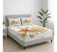 Clair Couleur Drap-Housse, 90 x 190 cm cm,Microfibre Coins Élastiqués Drap de lit pour Matelas Épais jusqu'à 30 cm, Abstrait Littoral Étoile De Mer Coquillage Doux Respirant Drap de lit