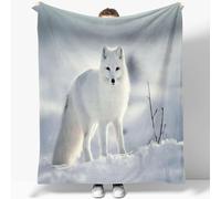 Clair Couverture Sherpa Imprimée 100 x 130 cm, Renard Arctique Neige Photographie Animalière Couverture en Flanelle Douce, Couverture Chaude Hypoallergénique pour Canapé et Salon