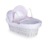 Clair de Lune Couffin en osier blanc avec literie, matelas et capuche réglable Motif étoiles et rayures Rose