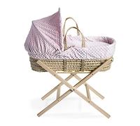 Clair de Lune Couffin en Palmier avec Support Pliable Naturel Rose 75 x 28 cm