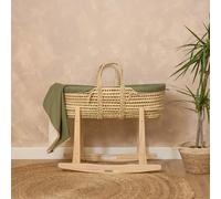 Clair de Lune Couffin en Palmier Bio et Support à Bascule Naturel | Couffin pour bébé primé | Panier en Palmier, Pansement Bio, Matelas en Bambou, Drap de couffin | Essentiels pour Nouveau-né | (Vert