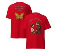 Clair Obscur 33 Fan Shirt - T-shirt double face en coton avec citations émotionnelles pour joueurs de RPG, « We were Never Meant to Reach 34 » devant et dos papillon, Rouge, XL