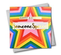 Claire Giles Greeting Cards, Carte d'anniversaire avec inscription « Happy Birthday Someone Special », étoiles colorées, texte doré brillant
