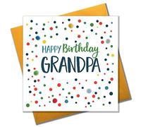 Claire Giles Greeting Cards, Carte d'anniversaire pour grand-père, motif à pois, ornée de pompons colorés