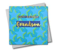 Claire Giles Greeting Cards, Carte d'anniversaire pour petit-fils, motif étoiles bleues, texte doré brillant