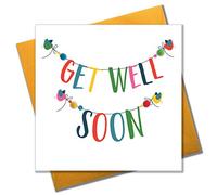 Claire Giles Greeting Cards, Carte de rétablissement, motif bannière « Get Well Soon », ornée de pompons colorés