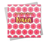 Claire Giles Greeting Cards, Penblwydd Hapus Nain Carte d'anniversaire galloise avec texte doré brillant
