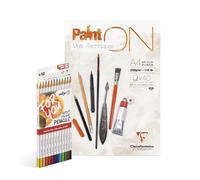 Clairefontaine - 1 Bloc PaintON A4 40 Feuilles + 12 Crayons de Couleur