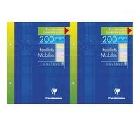 Clairefontaine, 1 Etui de 200 Feuilles mobiles 4 couleurs, perforées à grand carreaux, format : 17x22cm (Lot de 2)