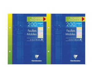 Clairefontaine, 1 Etui de 200 Feuilles mobiles 4 couleurs, perforées à grand carreaux, format : 17x22cm (Lot de 2)