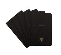 Clairefontaine 102506C - Un paquet de 5 carnets piqués cousus fil Flying Spirit 96 pages ivoire 11x17 cm 90g lignées, couverture en carte lustrée noire, motif ass