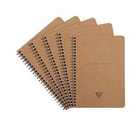 Clairefontaine 103566Cpack - Un paquet de 5 carnets à spirale Flying Spirit 120 pages détachables ivoire 14,8x21 cm 90g lignes + poches, couverture kraft brun, finition anthracite, 5 motifs assortis