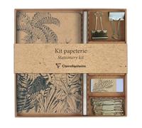 Clairefontaine 116046C - Un Kit de Papeterie contenant un Carnet 11x17 cm 64 Pages Lignées, un Crayon de Papier, 2 Pinces doubles-clip, 10 Trombones et une Gomme - Collection Le Cerisier Blanc
