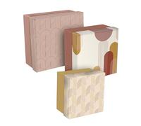 Clairefontaine 116080C - Un Lot de 3 Boites de Rangement Gigognes Carrées Multifonctions en Carton motifs Géométriques aux Couleurs Chaleureuses - 25x25x12cm, 20x20x11cm et 16x16x10cm - Terracotta