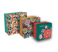 Clairefontaine - 116233C - Un Lot de 3 Boites de Rangement Gigognes Carrées Multifonctions en Carton motifs Décor Floral Frida Kahlo 25x25x12 cm, 20x20x11cm et 16x16x10 cm - Collection Frida Kahlo