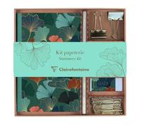 Kit de papeterie contenant Un carnet 11 x 17 cm 64 pages lignées Un crayon de papier 2 pinces doubles-clip 10 trombones et Une gomme Clairefontaine Gaïa Multicolore