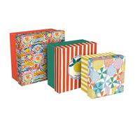 Clairefontaine - 116281C - Un Lot de 3 Boites de Rangement Gigognes Carrées Multifonctions en Carton Décor Agrumes/Rayures 25x25x12 cm, 20x20x11cm et 16x16x10 cm - Collection Dolce Amore
