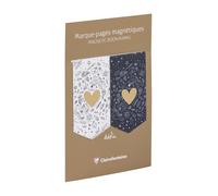 Clairefontaine - 116300C - Un Set de 2 Marque-pages Magnétiques Décors Céleste - 7,5 x 4 cm - Collection Adolie - 2 assortiments : Cœurs sur ciel étoilé/Mains entrelacées, livraison aléatoire