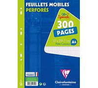 Clairefontaine Feuillets mobiles perforés 11752C A4 21x29,7 cm 300 p. petits carreaux 90 g