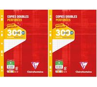 Clairefontaine 14711C Un Paquet de Copies Doubles Perforées sous Film - A4 21x29,7 cm - 300 Pages Grands Carreaux - Papier Blanc 90 g (Lot de 2)